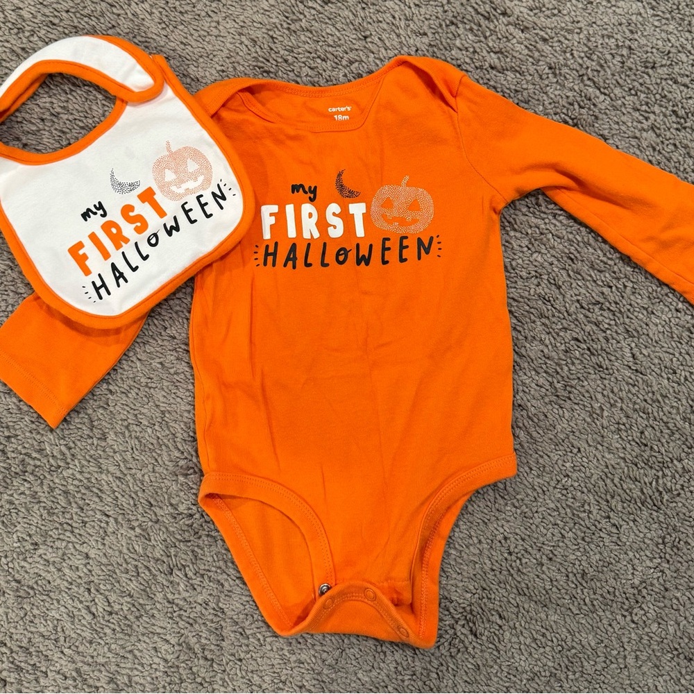 Carter's Bright Orange Halloween Bodysuit and Bib Set